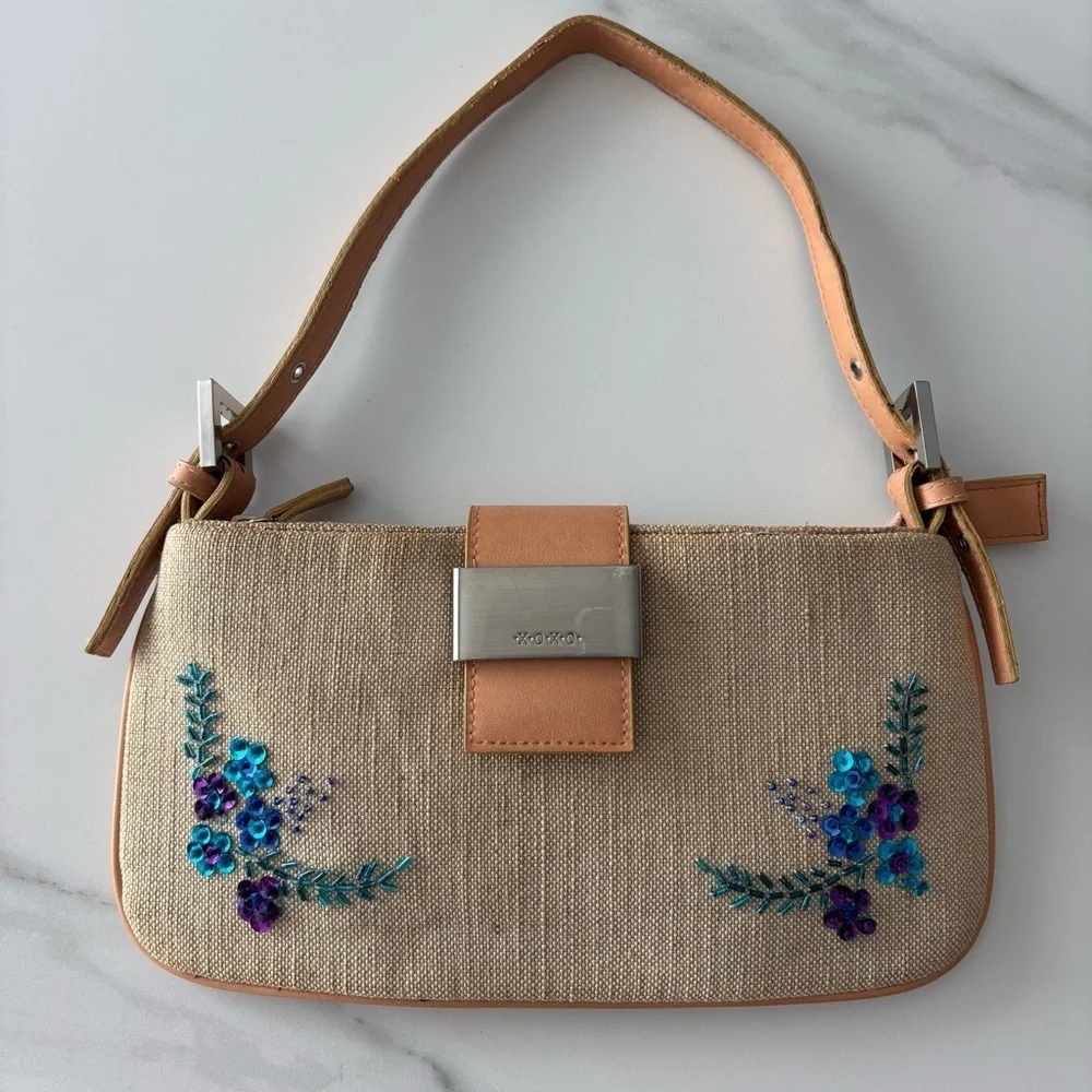 XOXO Beige Floral Embroidered Women's Bag Y2K